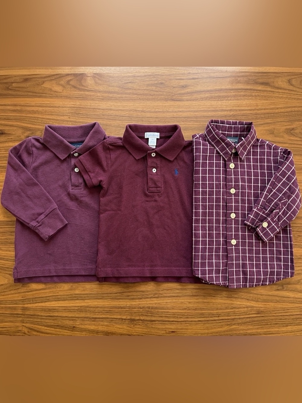 Bundle of maroon baby toddler shirts - Ralph Lauren; Janie and Jack and Dockers